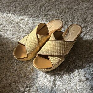 MARION PARKE Yellow Woven Crisscross Wedge Sandals
